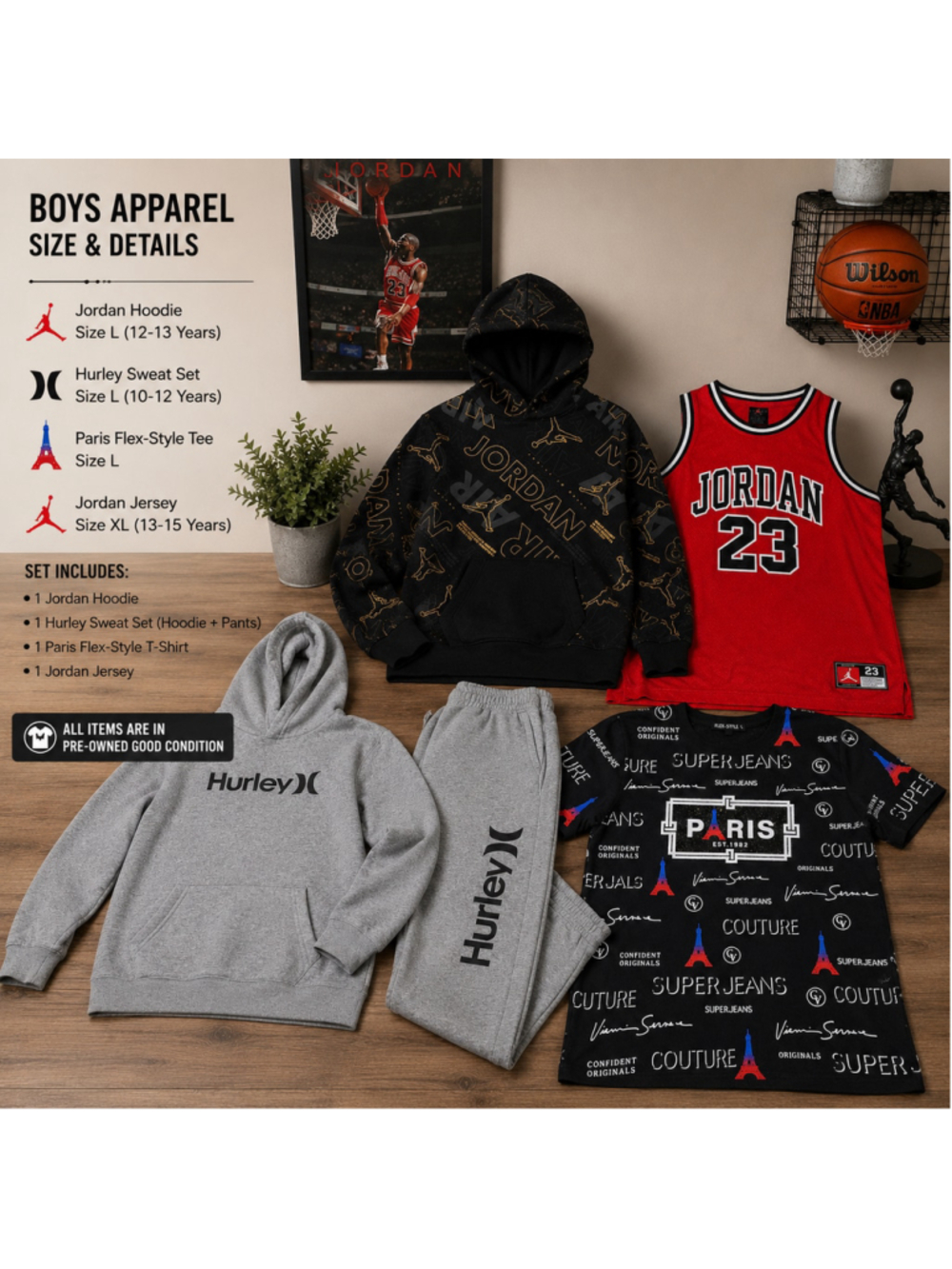 Boys Jordan Hurley Flex-Style Clothing Lot L XL Hoodie Jersey Sweat Set 5 Pc
